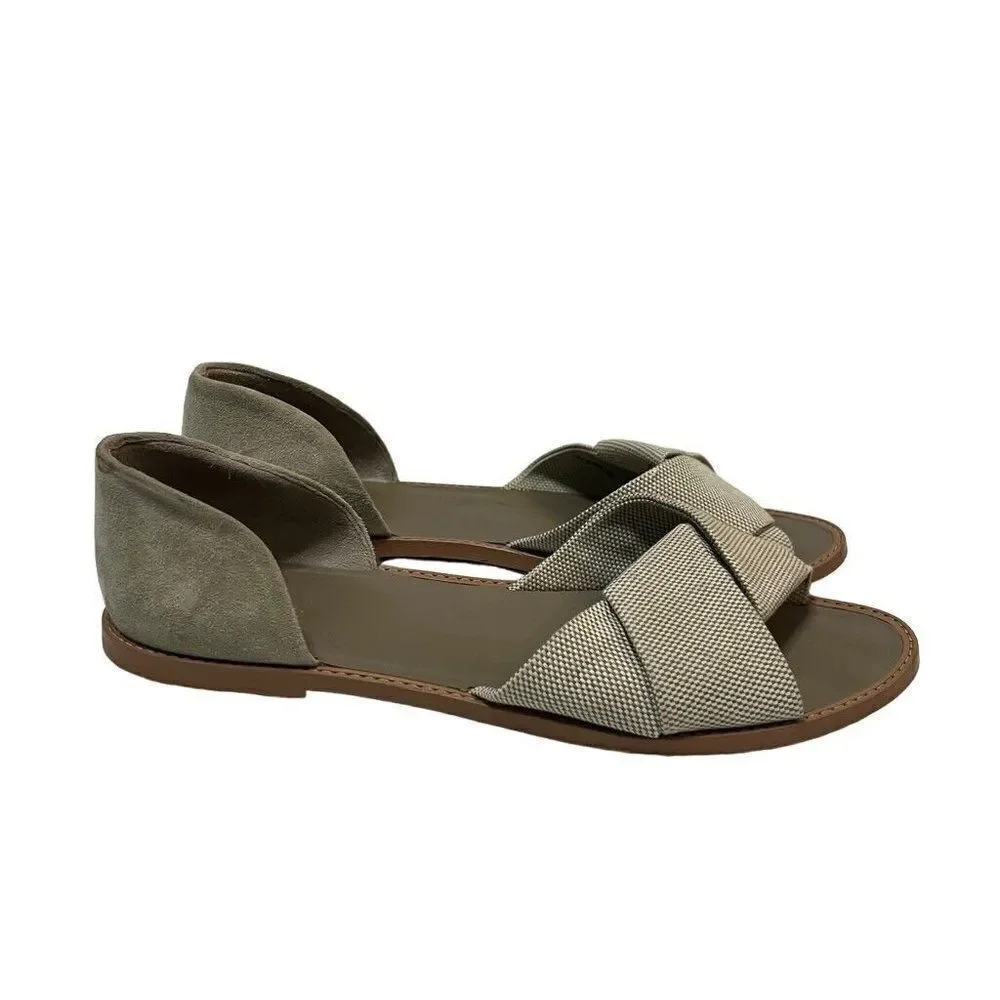 VINCE Womens Sandals Size 8.5 Canvas Suede Open Toe Open Side Flats Beige
